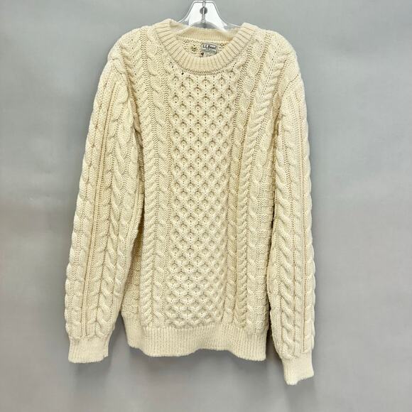 Vintage LL Bean Ireland wool Fisherman ivory cableknit sweater Size X Large XL - Picture 15 of 16